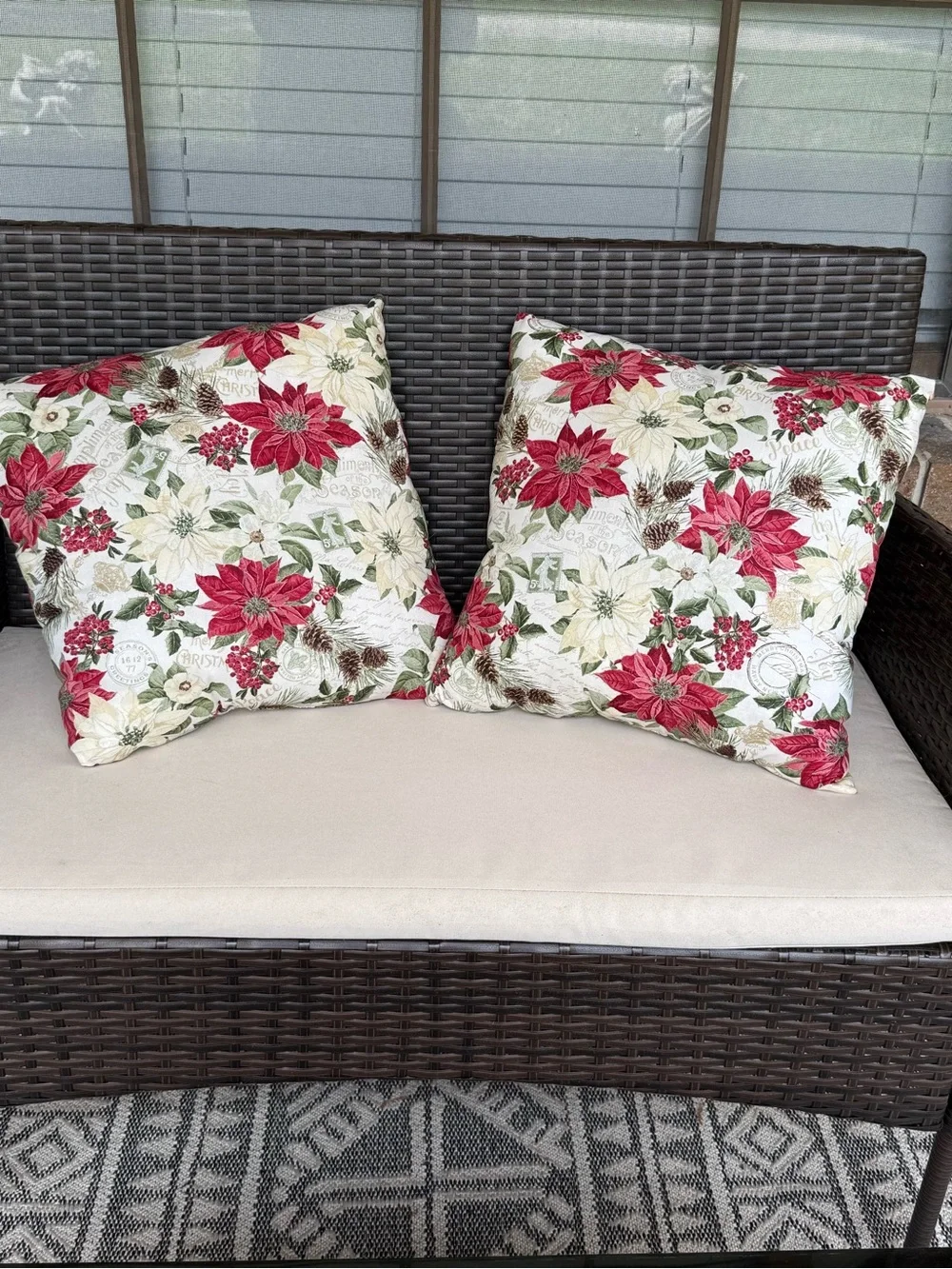 Holiday Poinsettia Decorative Throw Pillow Cover - Red & Green